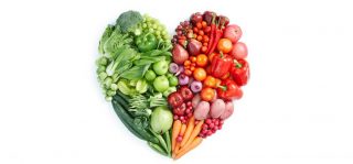 Assortment of healthy food in the shape of a heart